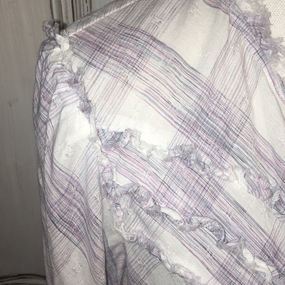 William Rast Lavender Plaid on White Soft Popover Button Down Long Sleeve Top - Picture 5 of 9